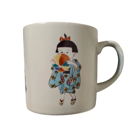 Cute Small Teacup Mug with Japanese Child at Play Design - Picture 2 of 5